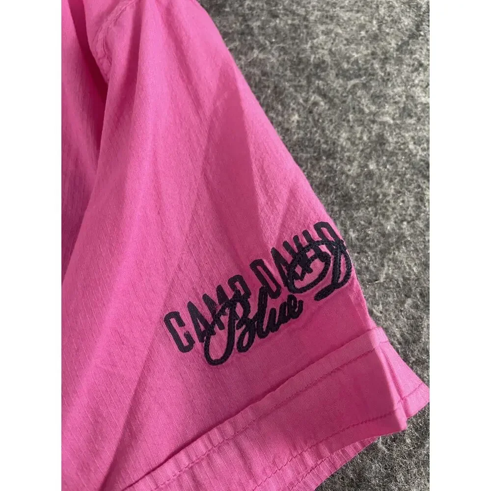 Camp David Shirt Mens Medium Pink Button Up Embroidered Short Sleeve Cotton N30